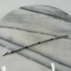 Sterling silver cats eye blue Aquamarine stone chain tennis bracelet